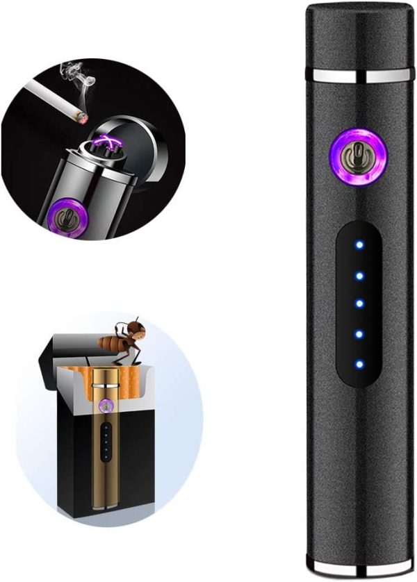 Windproof USB Recharge Lighter Small Metal Electric Lighter for Kitchen Barbecue Candles Fireworks